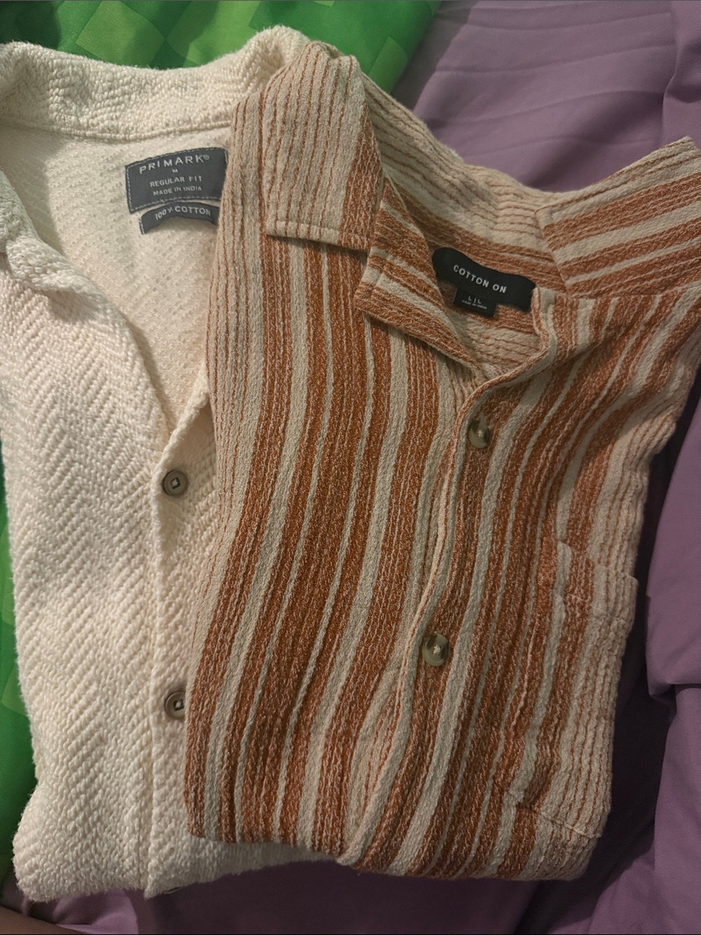 Cotton On Striped Polo Shirt (Large) and Cotton in dirty white (Medium)
